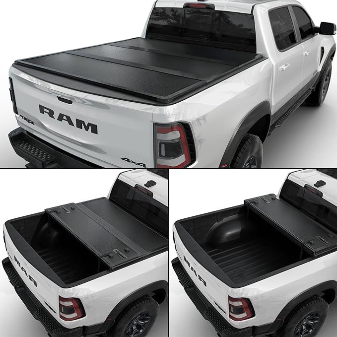 Hard Folding Truck Bed Tonneau Cover|HTF011|Fits 2009-2026 Dodge Ram 1500 5' 7" Bed Without Ram Box (67.4")