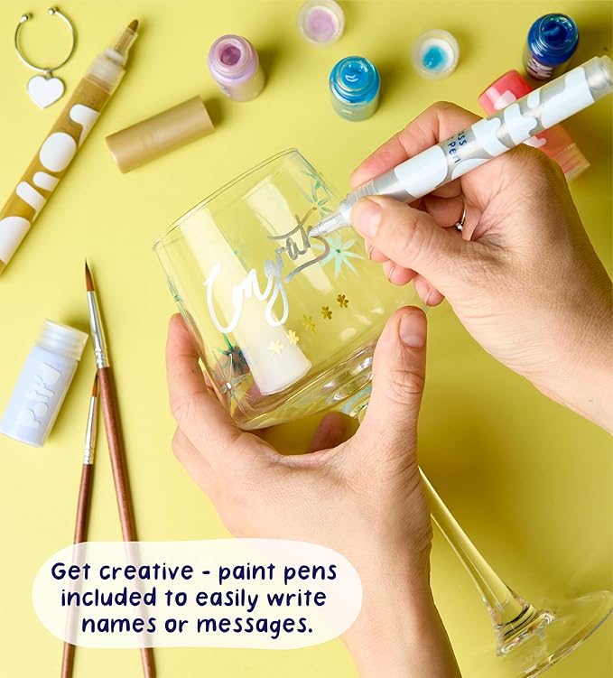 Pott’d Paintables Paint-a-Wine Glass Kit – DIY Glass Painting Kit for Adults with Wine Glasses, Enamel Paints, Brushes, Pens and Charms, Craft Kit for Adults, Perfect for Beginners