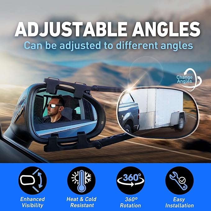 Extended Towing Mirrors, Universal Clip-On Side Mirror Extensions for Pickups, RVs, and Trailers, Tow Mirrors with Extenders (Model MG91)