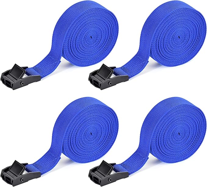Tie Down Straps 4 Pcs Cam Buckle Strap 13.1' x 1" Adjustable Lashing Cinch Ratchet Tie-Down Straps for Cargo, Trucks, Luggage, Trailer, Motorcycle (Blue)