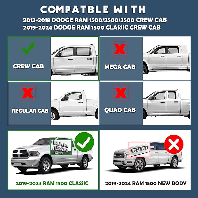 KARPAL Floor Mats for Ram 1500/2500/3500 Crew Cab 2013-2018, 1500 Classic Crew Cab 2019-2024(NOT New Body Style), TPE All-Weather Floor Liners 1st & 2nd Row Car Mats, Ram Accessories