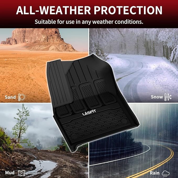 LASFIT Floor Mats for Jeep Grand Wagoneer/Grand Wagoneer L 2022 2023 2024 2025 7 Seats (NOT Fit for 8-Seat) All Weather TPE Custom Fit Car Mats Floor Liners 1st & 2nd & 3th Row, Black