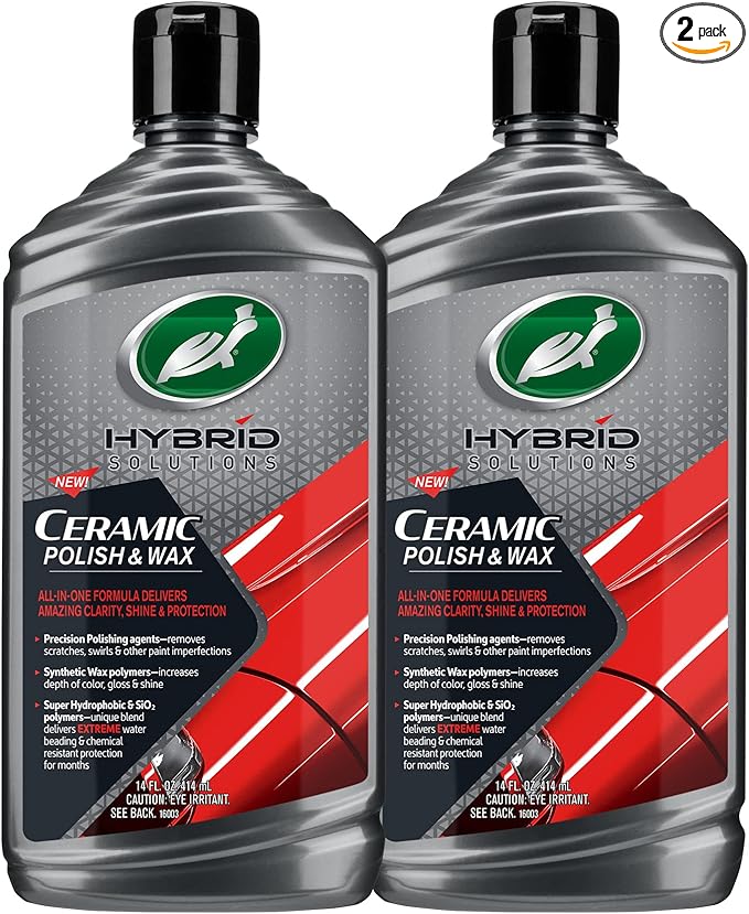 Turtle Wax 53886 Hybrid Solutions Ceramic Polish and Wax, Removes Car Scratches and Swirl Marks, Provides Water Repellency, Protection, and Shine, Hand or Machine Application, 14 oz. (Pack of 2)