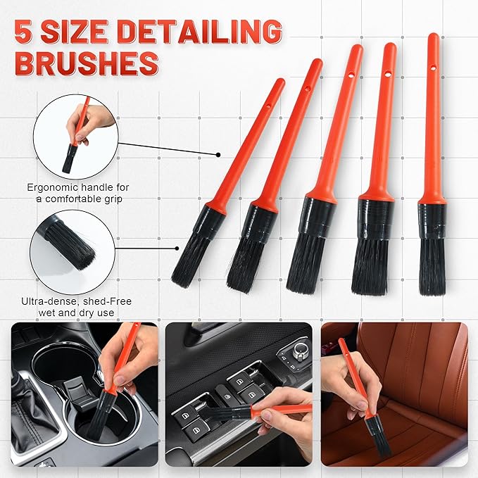 10Pcs Interior Detailing Brush Set, Car Vent & Dashboard Cleaner Kit with Microfiber Towel, Storage Bag (10PCS)