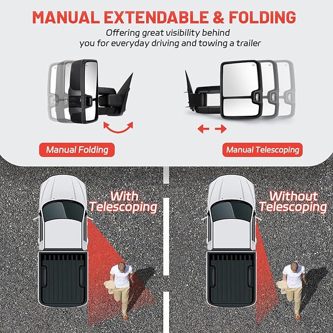 Towing Mirrors Replacement Fit for 2003-2007 Chevy Silverado for GMC Sierra 1500 2500 HD 3500 (2007 only for Classic Model) Black Power Heated Smoked Turn Signal Clearance Lamp Pair LH RH