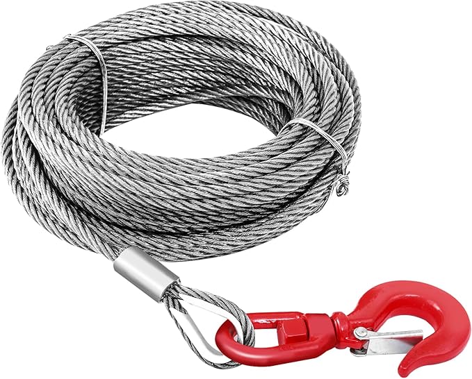 Steel Winch Cable,3/8" x 100' Wire Rope with Swivel Hook,17637 Lbs Breaking Strength,6x19 Strand Core Steel Towing Cable for Tow Truck,Crane,Wrecker
