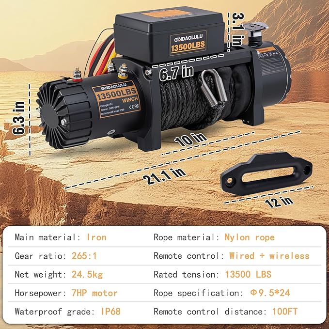 12V Electric Winch,13500LBS Load Capacity Trailer Winches with Synthetic Rope Towing Winches for Jeep Truck SUV and More