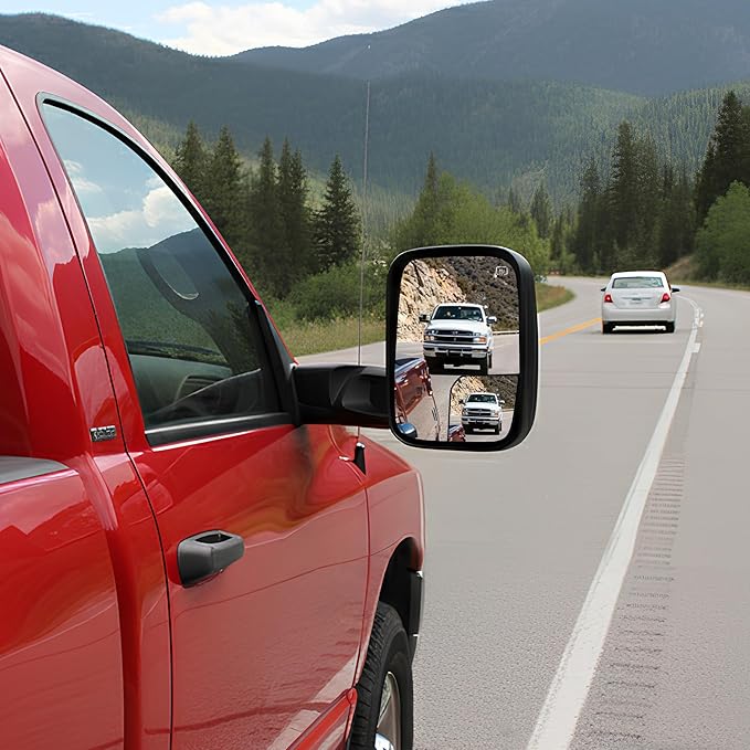 DWVO Side Towing Mirrors Compatible with 2002-2008 Dodge Ram 1500, 2003-2009 Dodge Ram 2500 3500 Pickup Truck, Power Heated Manual Folding Flip Up Pair Set