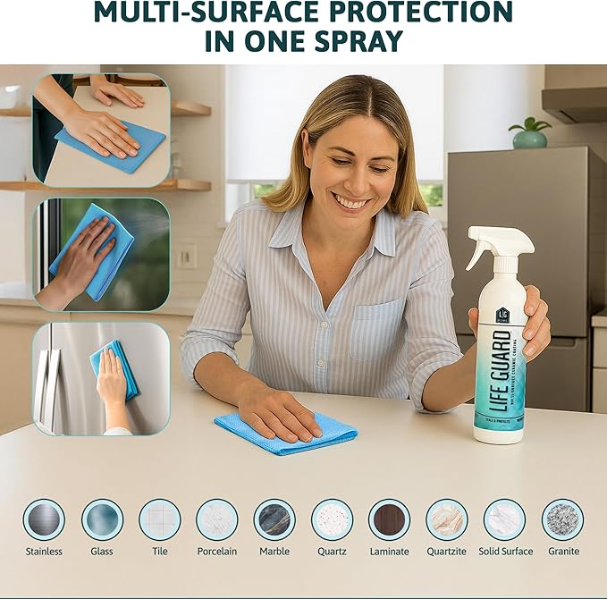 LifeGuard Home Ceramic Spray – Hydrophobic Ceramic Coating for Homes - Repels Dirt, Water, Fingerprints & Grime – Scratch & Stain Resistant – Lasts 6 Months – Made in USA