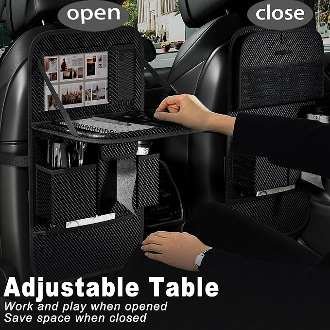 Car Seat Organizers,Multi-functional Back Seat Protectors, Storage Pouches, and Tray Holders (for Cars, Kids, Seat Back and Rear Seats) (Carbon Fiber, 1 Pcs)