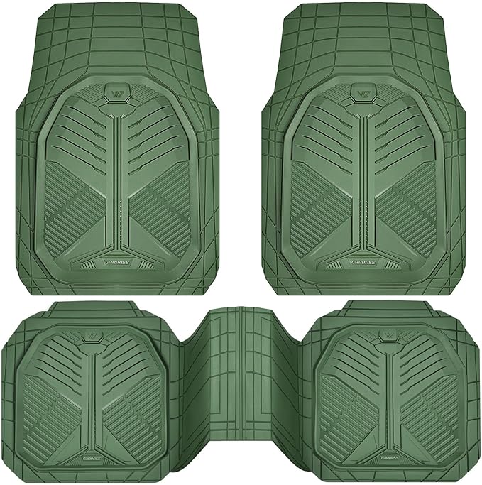 CAR PASS Heavy Duty Rubber Car Mats, Deepdish All Weather Floor Mats for Car Full Set, Universal Automotive Mats Trim to Fit for Sedans SUVs Trucks, Waterproof Anti-Slip Deep Tray 3 Pieces Olive Green
