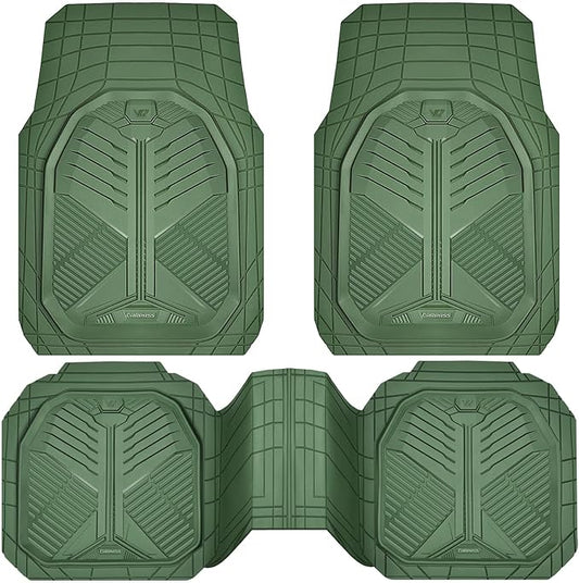 CAR PASS Heavy Duty Rubber Car Mats, Deepdish All Weather Floor Mats for Car Full Set, Universal Automotive Mats Trim to Fit for Sedans SUVs Trucks, Waterproof Anti-Slip Deep Tray 3 Pieces Olive Green