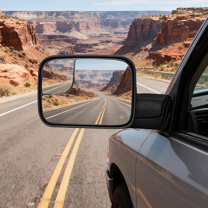 DWVO Side Towing Mirror Compatible with 2002-2008 Dodge Ram 1500, 2003-2009 Dodge Ram 2500 3500 Pickup Truck, Power Adjustable Heated, Manual Folding Flip-up Door Mirror