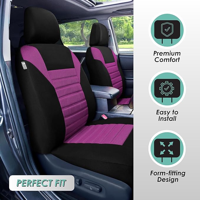 FH Group Automotive Car Seat Covers Front Set Premium 3D Air Mesh Front Seat Covers, Airbag Compatible Universal Fit Interior Accessories for Cars Trucks and SUVs - Purple