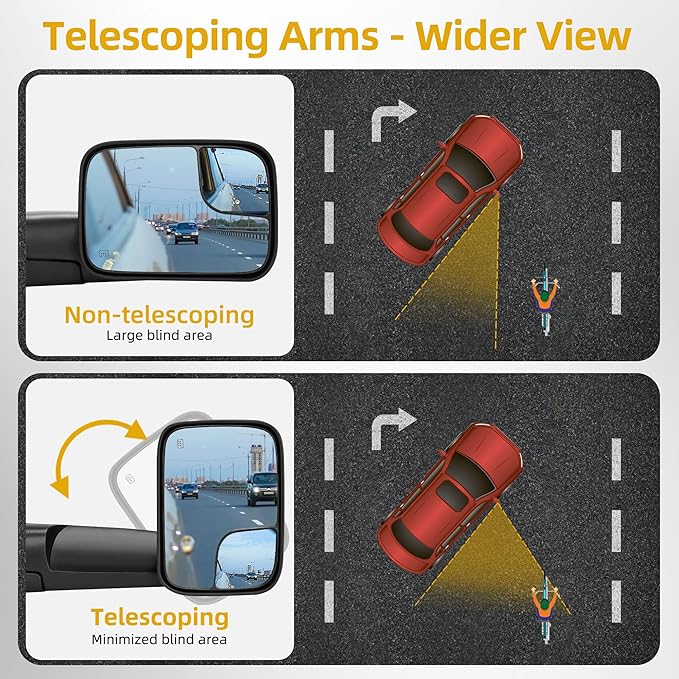 DWVO Towing Mirror fit 05-15 Tacoma with Power Heated Flip-up Towing Mirrors Manual-Folding Pair Left+Right Set