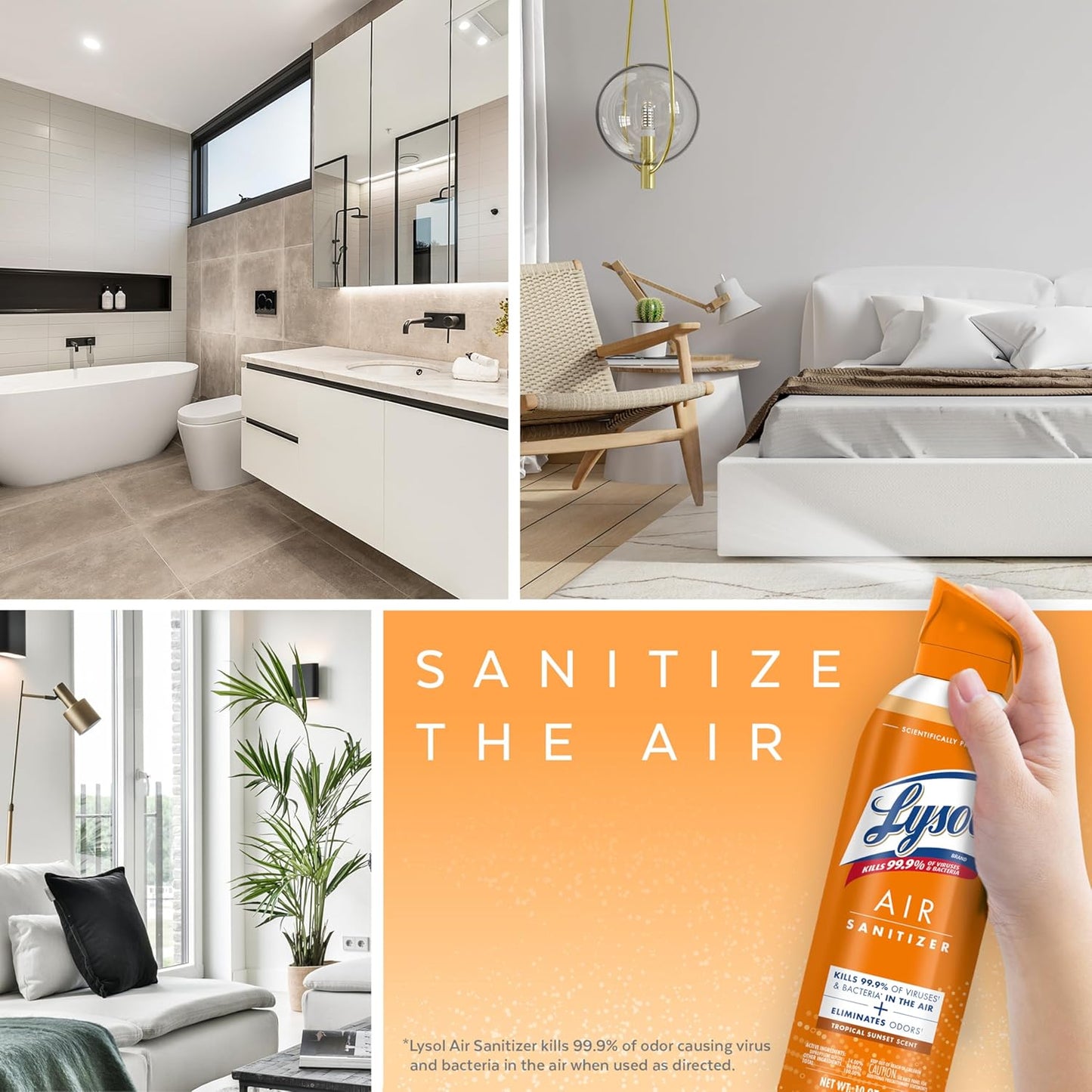 Lysol Air Sanitizer Spray with Odor Eliminator for Home & Office, Sanitizing Spray, Air Freshener Alternative, Tropical Sunset Scent, 10 oz (Pack of 3)