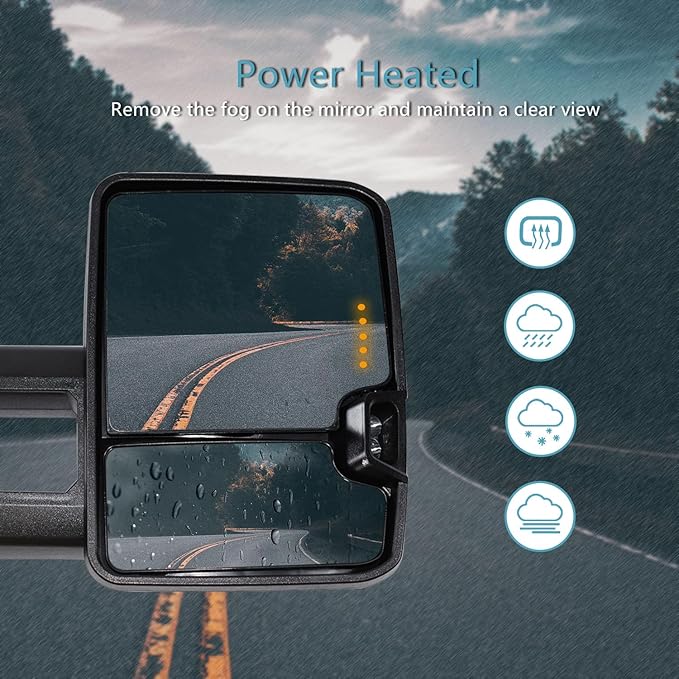AERDM Towing Mirrors Compatible with Ford F150 2004 2005 2006 2007 2008 2009 2010 2011 12 13 2014 Power Heated with Smoke Signal and Puddle Light Tow Mirrors Pair set Pickup Truck Tow Mirrors Pair set