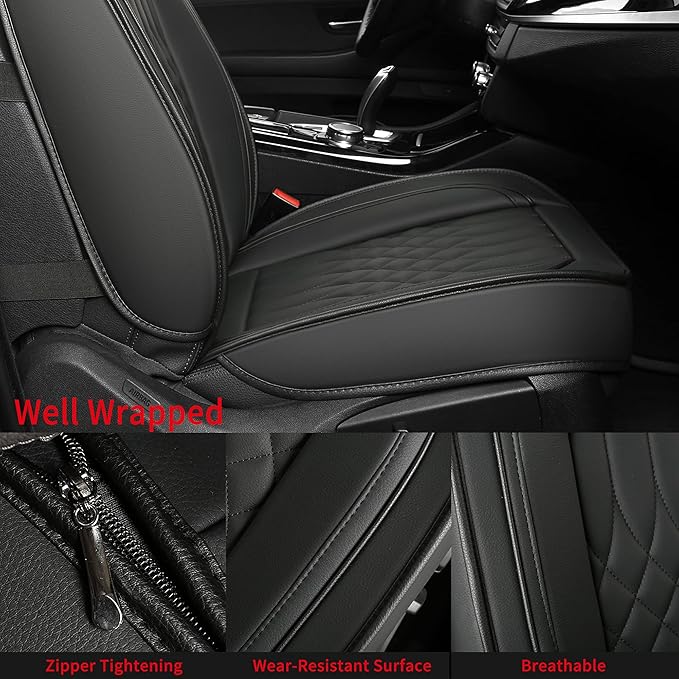 Car Seat Covers 2 PCS Front Seats, Waterproof Napa Leather Automotive Seat Protector for Cars SUV Truck Sedan, Universal Anti-Slip Car Seat Cushion Interior Accessories, Black