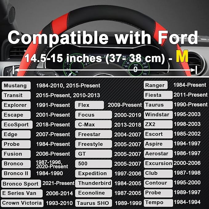 West Llama Car Steering Wheel Cover for Ford Escape,Explorer,Fusion,Focus,Bronco,Transit,Edge(Black+Red- Standard Size)