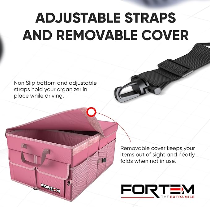 FORTEM Trunk Organizer For SUV Car Trunk Organizer, Foldable Storage, Car Accessories for Women Men, Collapsible Multi Compartment, 600D Oxford, Non Slip Bottom, Securing Straps, Soft Cover (65L)