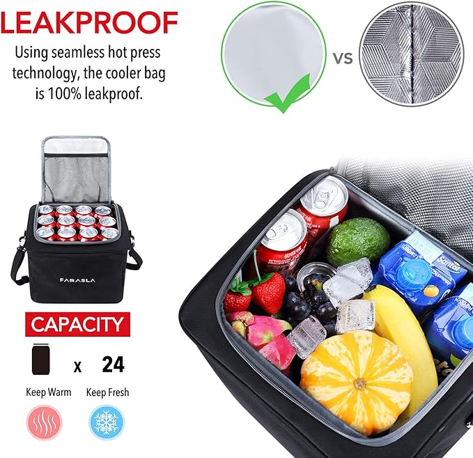 Farasla Waterproof Trunk Organizer with Insulated Leakproof Cooler Bag, Foldable Cover, Adjustable Securing Straps (Black)