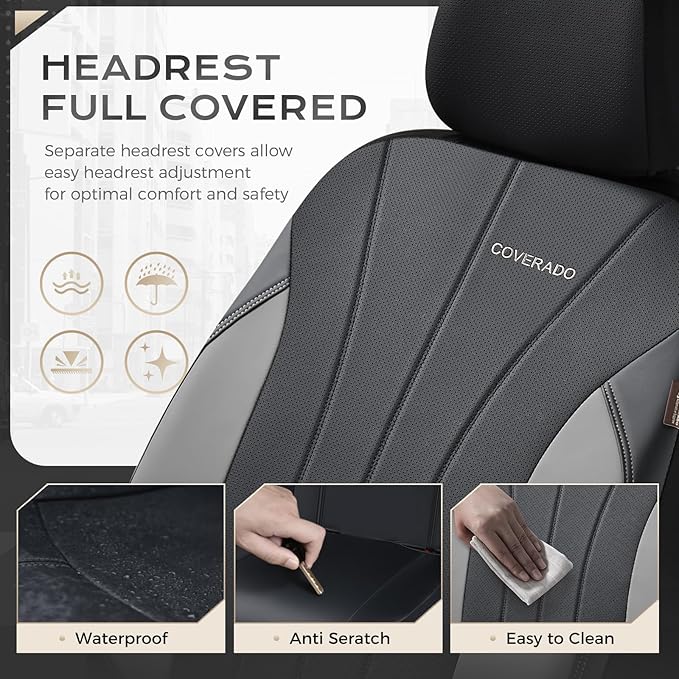 Coverado Seat Covers for Front Seats, Car Seat Covers 2 Pack, Luxury Front Seat Protectors, Auto Seat Covers Universal Fit for Most Vehicles