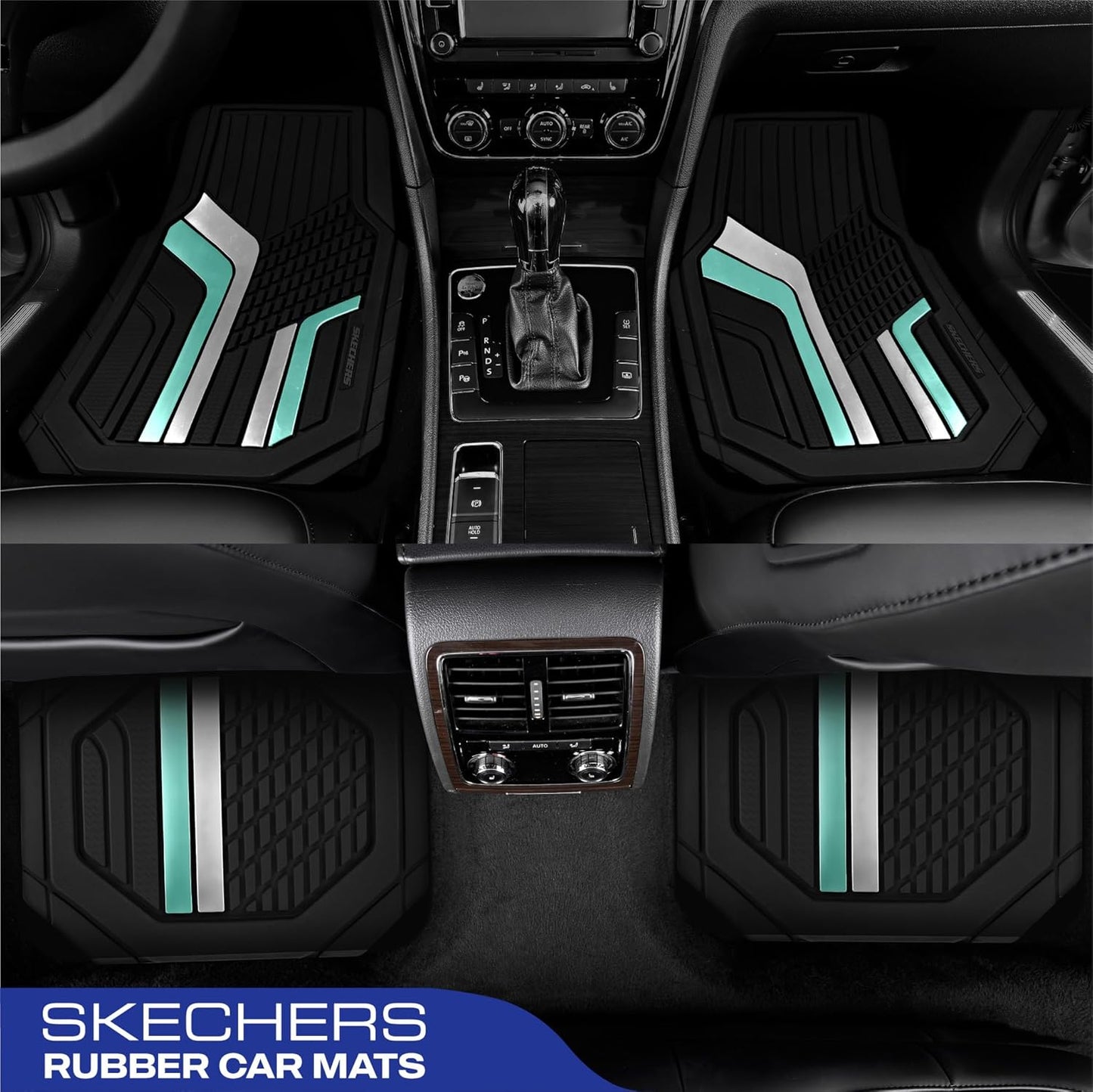 Skechers Heavy Duty Rubber Car Floor Mats,Wo Tone Design Floor Mats,All -Weather Car Mats,Waterproof Trim-to Fit Universal Floor Liner Car Accessories,Automotive Floor Mats for Cars Trucks Suvs,Green