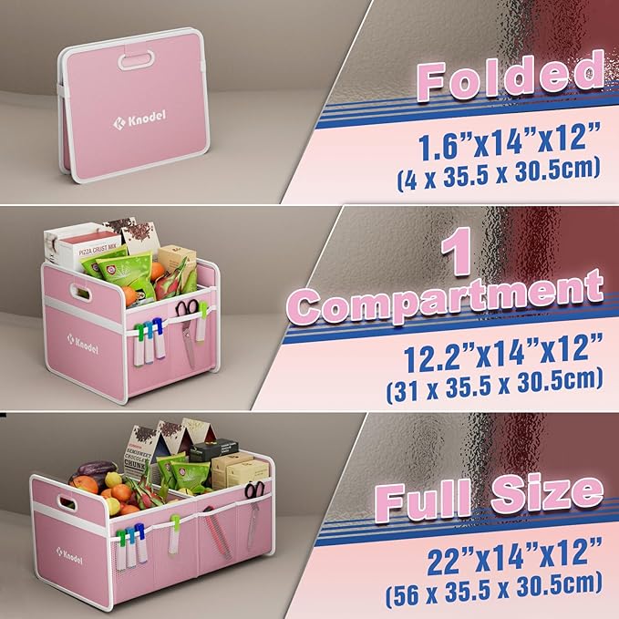 K KNODEL Car Trunk Organizer, Foldable Organizer for Car, Automotive Consoles & Organizers, Storage with Reinforced Handles (Medium, Pink)