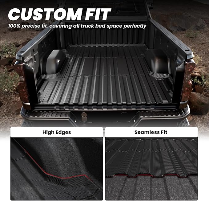 LASFIT Truck Bed Mat 2020-2026 for Chevrolet Silverado/GMC Sierra 2500HD 3500HD (Only Fit 6.8FT, Not Fit 5.8FT/6.6FT) All Weather TPE Custom Fit Car Bed Mat, Black (Not for 5th Wheel Package)