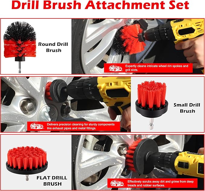 25Pcs Car Detailing Kit, Car Cleaning Kit with Drill Brushes and Interior Tools, Wheel Hub Cleaner, Polishing Pads, Auto Wax Applicator Accessories (25PCS)