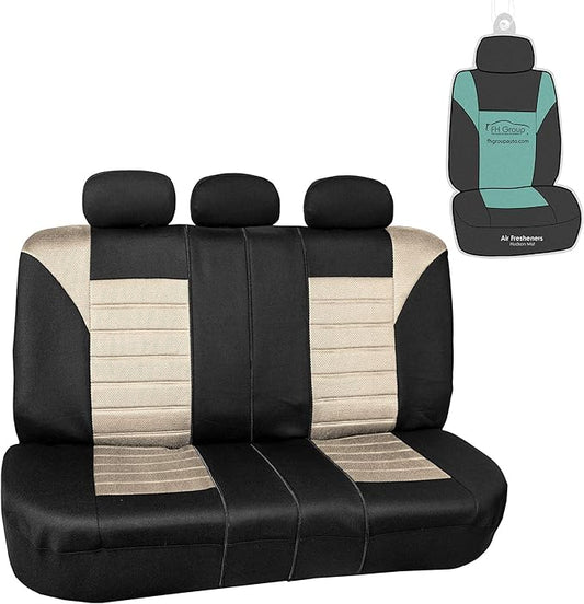 FH Group Automotive Car Seat Covers Rear Set Premium 3D Air Mesh Seat Covers, Airbag Compatible and Split Bench Cover Universal Fit Interior Accessories for Cars Trucks and SUVs - Beige