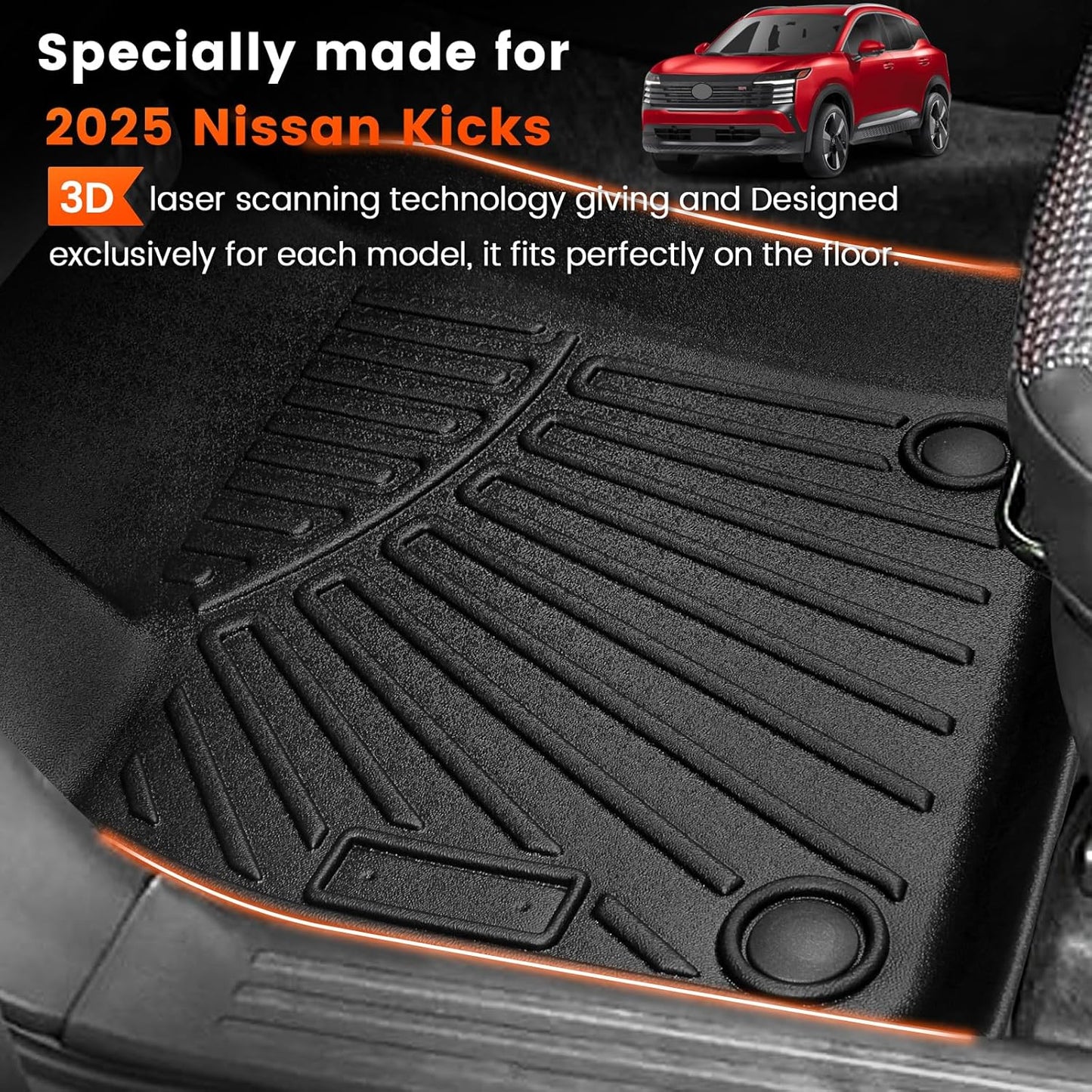 KMF Custom Fit Floor Mats for Nissan Kicks 2025 2026 S/SV/SR Accessories, Kicks Mat All Weather TPE Waterproof Car Floor Liners Front & Rear 2 Row, 3D Protection Anti-Slip Deep Grooves Car SUV Mats