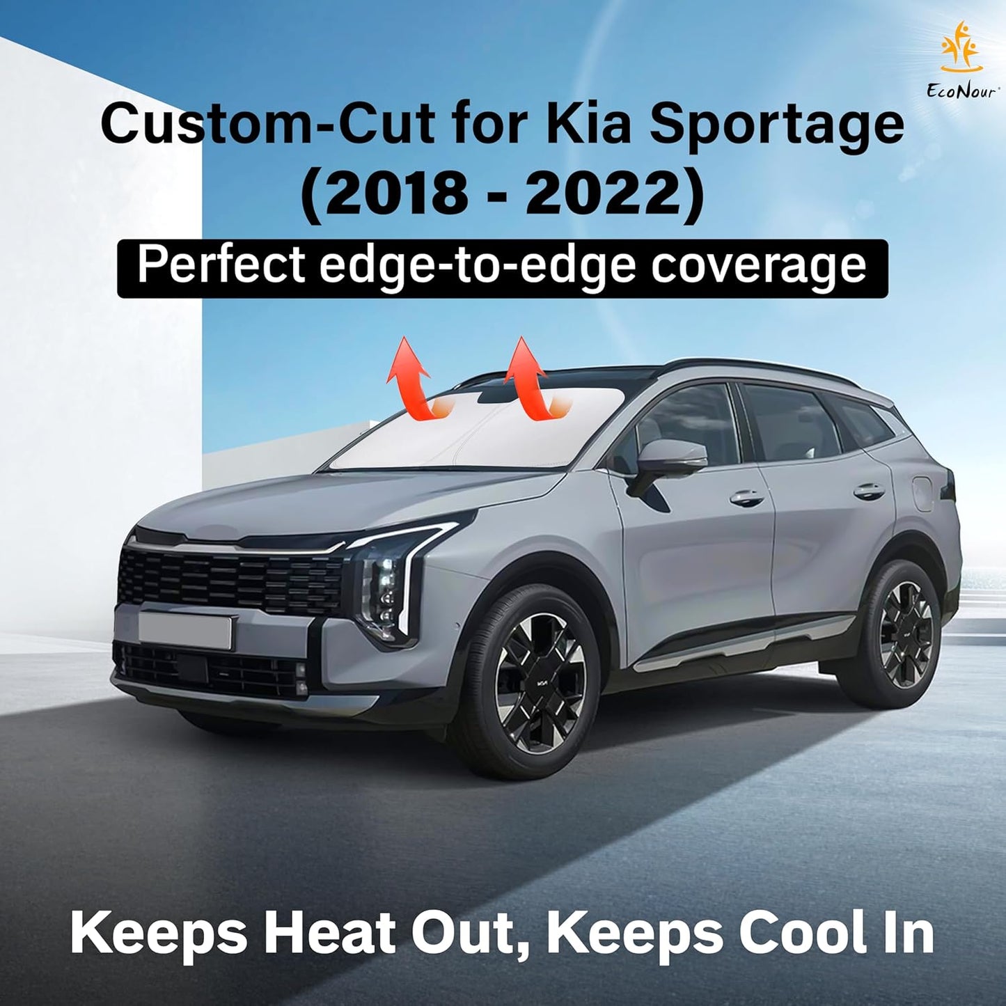 Kia Sportage EcoNour Car Windshield Sunshade 2018-2022 - 240T Polyester Material Cars Sun Visor Reflector Blocks UV Rays - Foldable Sunshade Interior Protection Accessories