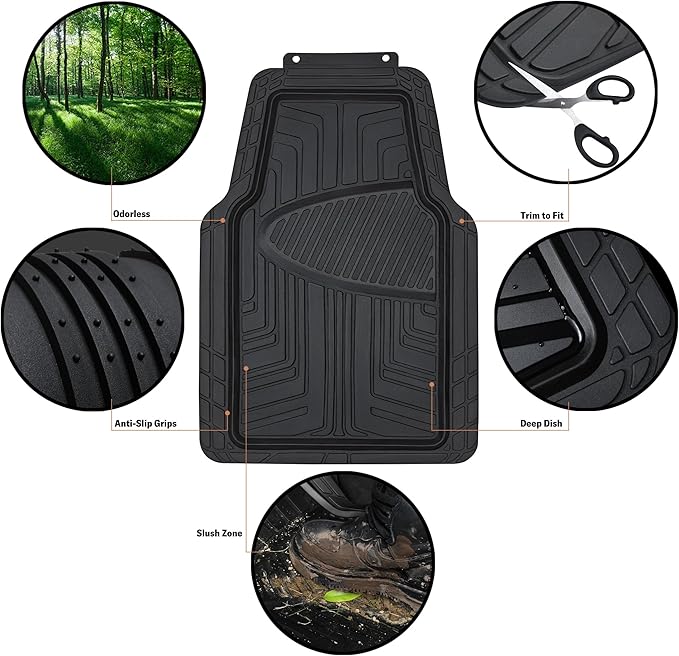 Amazon Basics All-Season Floor Mats for Cars, SUVs and Trucks, Premium Rubber, All Weather Protection, Universal Trim to Fit, 2-Piece, Black