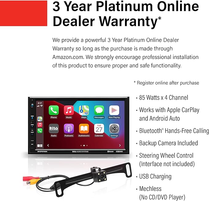 BOSS Audio Systems BVCP9700A-C Car Stereo System - Apple CarPlay, Android Auto, 7 Inch Double Din, Touchscreen, Bluetooth Audio and Calling Head Unit, Radio Receiver, No CD Player, Backup Camera