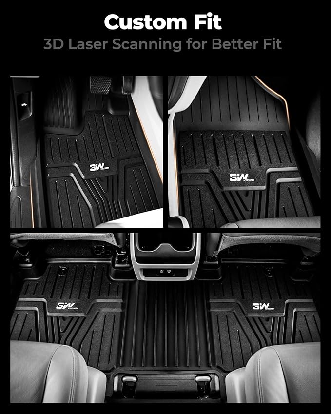 3W Floor Mats Fit for Honda Odyssey 2018-2025,TPE All Weather Custom Fit Floor Liner 1st, 2nd 3rd Row Car Mats,Black