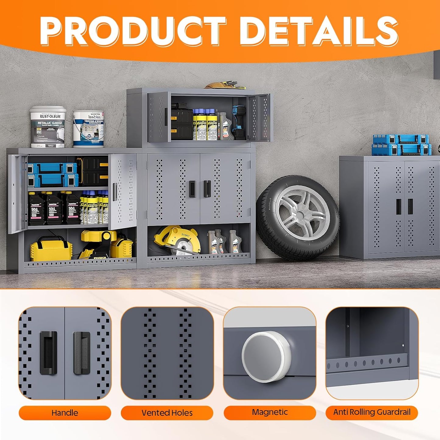 Metal Wall Storage Cabinet with Adjustable Shelf Steel Wall Mounted Garage Storage Cabinet with Doors for Basement Utility Room Warehouse Kitchen