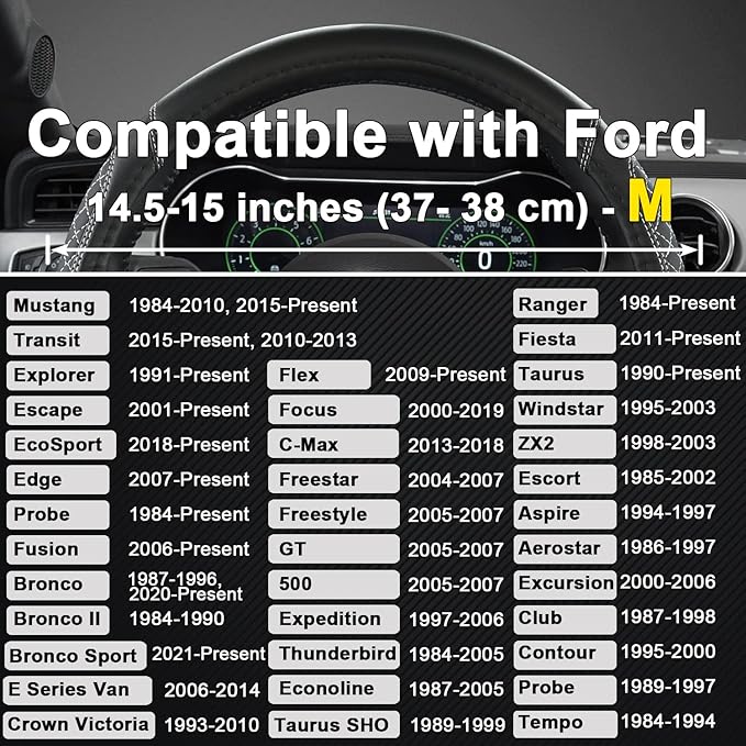 West Llama Car Steering Wheel Cover for Ford Escape,Explorer,Fusion,Focus,Bronco,Transit,Edge(Diamond Quilted - Black+Gray- Standard Size)