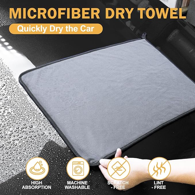 2-Pack Medium Size (23.6" x 15.7") Microfiber Towels, 600GSM Ultra Absorbent Car Drying Towels — Scratch-Free, Streak-Free, Lint-Free, Perfect for Cars, Shower Cabins, and Household Use
