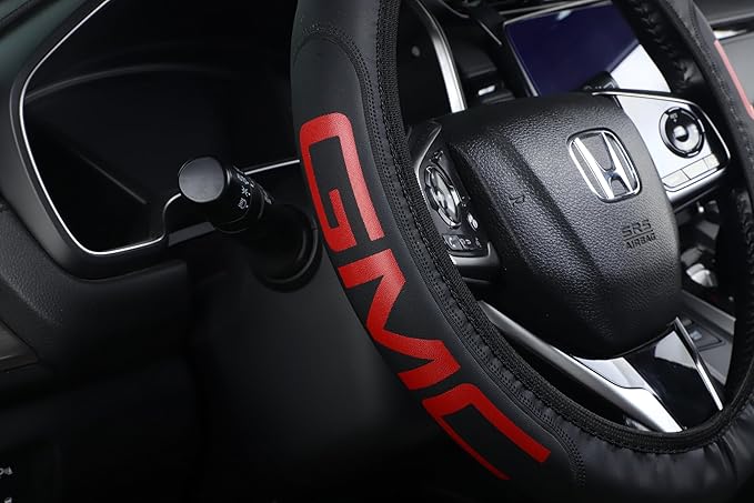 Black car Steering Wheel Cover - Universal Car Accessory for Diverse Cars, Durable Leather Cover with Anti-Slip Lining, for GMC Steering Wheel with a Diameter of 14.5"-15".