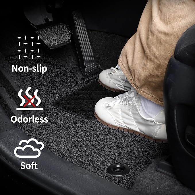 EKR Custom Fit Carpet Floor Mats for Toyota RAV4 2019-2024 2025 (Hybrid Only)，0.3 Inch Thickness Rugs, Premium All Weather Anti-Slip Waterproof Floor Liners (Black Checkerboard)