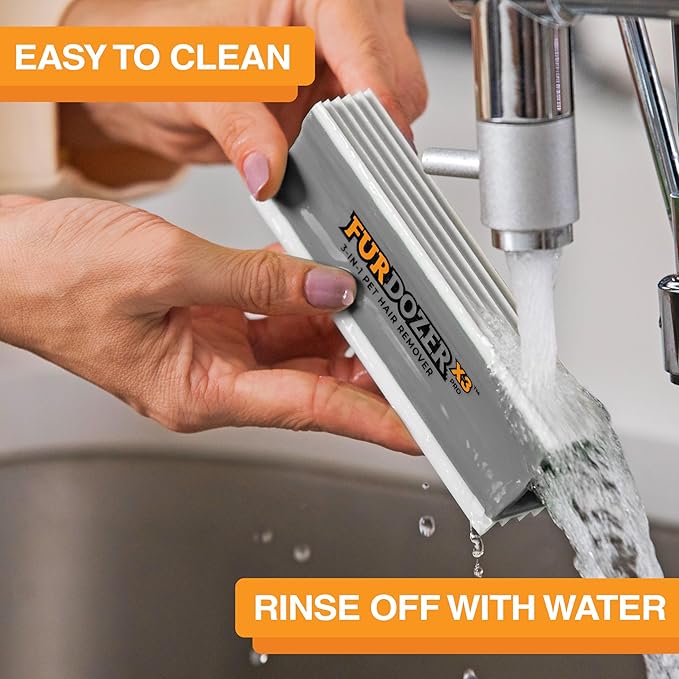 FurDozer Pet Hair Remover & Auto Detailing Tools - Cat & Dog Hair Remover for Carpets, Car Interiors, Couches, Bedding, & Pet Furniture (Gray, X3 MEGA - 10" Long)