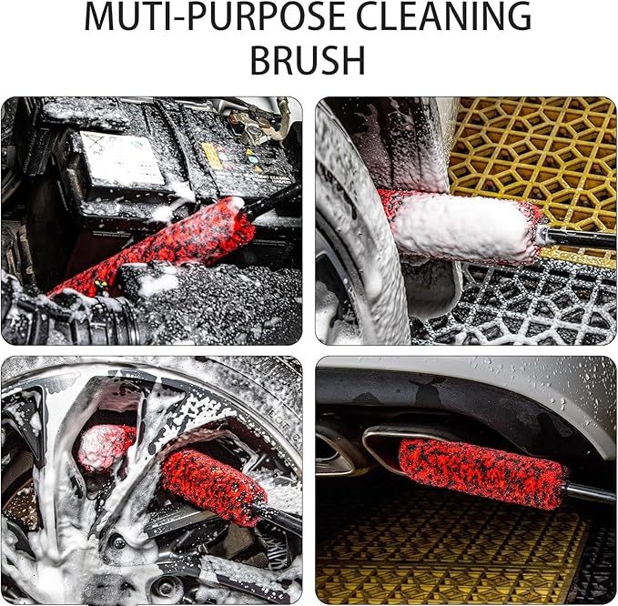 Metal Free Soft Wheel Cleaner Brush, Synthetic Wool Car Cleaning Brush, Highly Water Absorption, Dense and Durable Tire Brush for Cleaning Wheels, Rims, Spokes, Fenders, Engines…