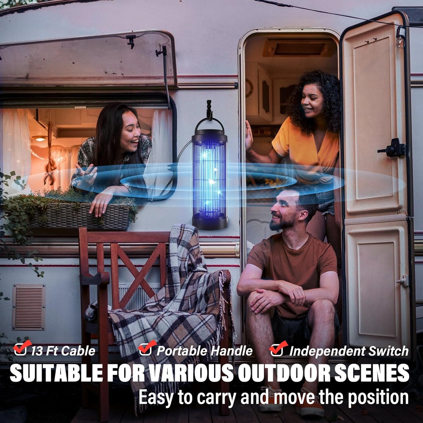 Powerful Bug Zapper Outdoor for 5000 Sq.Ft. with 13FT Power Cord, 3600V Instant Killing Grid Removable Hanging High Power Outdoor Mosquito Killer, Fly Trap Lamps for Garage Farm Home