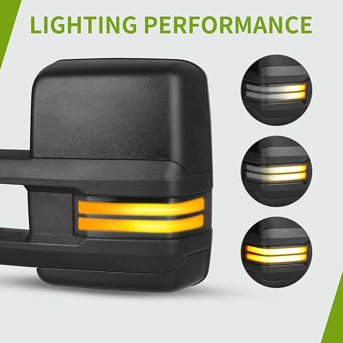 AUTOSAVER88 Towing Mirrors Compatible with 2014-2018 Chevy Silverado GMC Sierra 1500 2500HD 3500HD, LED Tube Turn Signal Light Telescoping Power Heated Tow Mirrors Pair Set