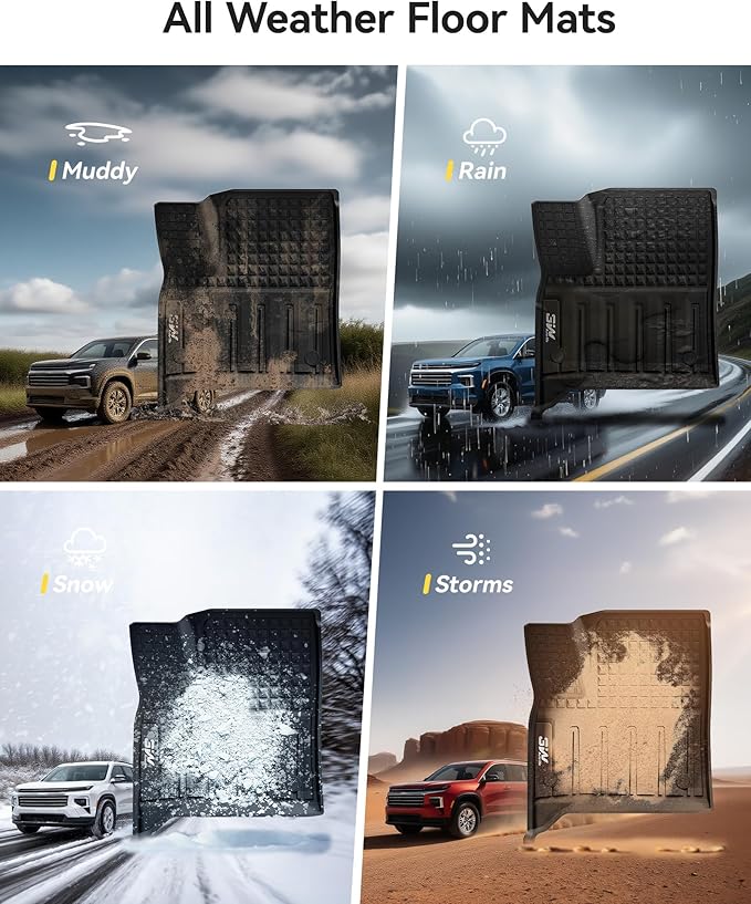 3W Floor Mats & Seat Back Mats & Cargo Liner for Chevrolet Chevy Traverse & GMC Acadia 2024-2026 (Only 7 Seats) & Buick Enclave 2025-2026, All Weather TPE Custom Fit Full Set Floor Liners