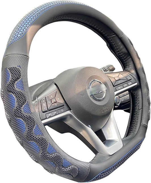PINCTROT D Shaped 14 Inch Small Sized Steering Wheel Cover Great Grip with 3D Honeycomb Anti-Slip Design, Flat Bottom 14 Inch (Blue)