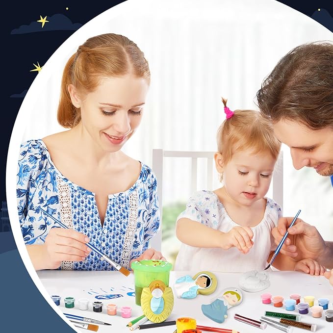 TecUnite 28 Pcs Ceramic to Paint Christmas Ornament Crafts Adults Unpainted DIY Ceramic Figurines Decorate and Paint Your Own Ornaments Kits DIY Craft Xmas Holiday Activities(Religious)