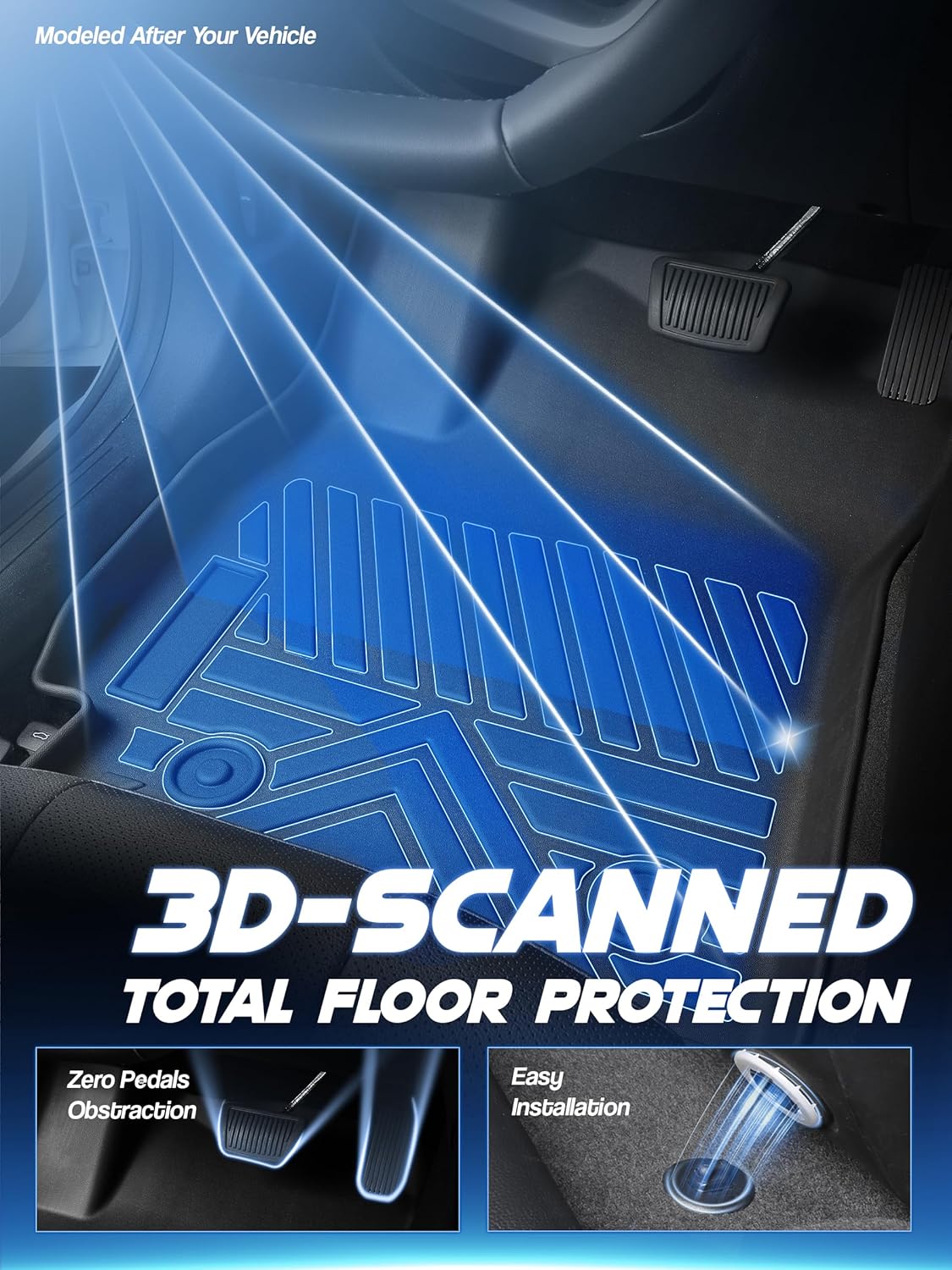 Car Floor Mats for Hyundai Elantra 2021-2025 (Not for Hybrid) & Elantra N 2022-2025 Accessories,TPE All Weather Protection Floor Mats,Custom Fit 1st&2nd Row Car Floor Liners Set,Black