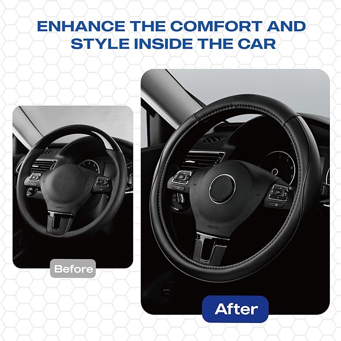 Skechers Memory Foam Steering Wheel Cover,Piping Microfiber Leather Steering Wheel Cover Sporty Universal Fit 14" 1/2-15" Car Wheel Protector for Men Women Fit Suvs,Vans,Sedans,Car,Trucks,Black